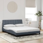 vidaXL Cadru de pat cu lumini LED, gri închis, 160x200 cm, catifea