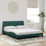 vidaXL Cadru de pat cu lumini LED, verde închis, 160x200 cm, catifea