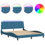 vidaXL Cadru de pat cu lumini LED, albastru, 160x200 cm, catifea