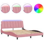 vidaXL Cadru de pat cu lumini LED, roz, 160x200 cm, catifea