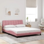 vidaXL Cadru de pat cu lumini LED, roz, 160x200 cm, catifea