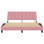 vidaXL Cadru de pat cu lumini LED, roz, 160x200 cm, catifea