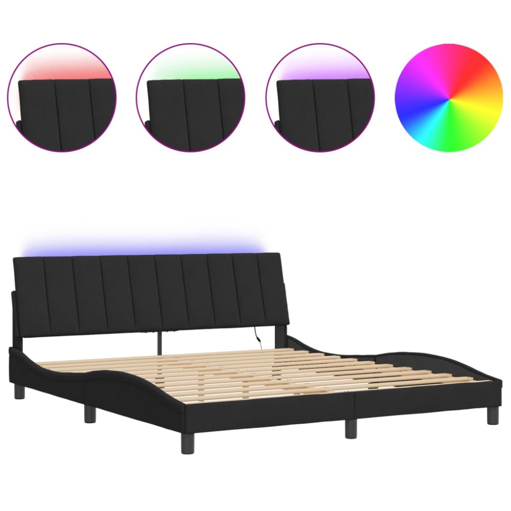 vidaXL Cadru de pat cu lumini LED, negru, 180x200 cm, catifea