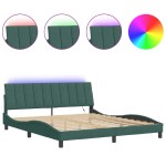 vidaXL Cadru de pat cu lumini LED, verde închis, 180x200 cm, catifea