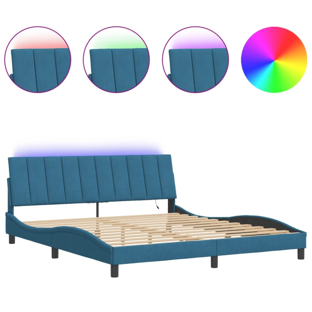vidaXL Cadru de pat cu lumini LED, albastru, 180x200 cm, catifea