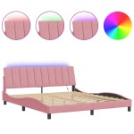 vidaXL Cadru de pat cu lumini LED, roz, 180x200 cm, catifea