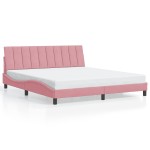 vidaXL Cadru de pat cu lumini LED, roz, 180x200 cm, catifea