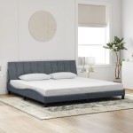 vidaXL Cadru de pat cu lumini LED, gri închis, 200x200 cm, catifea