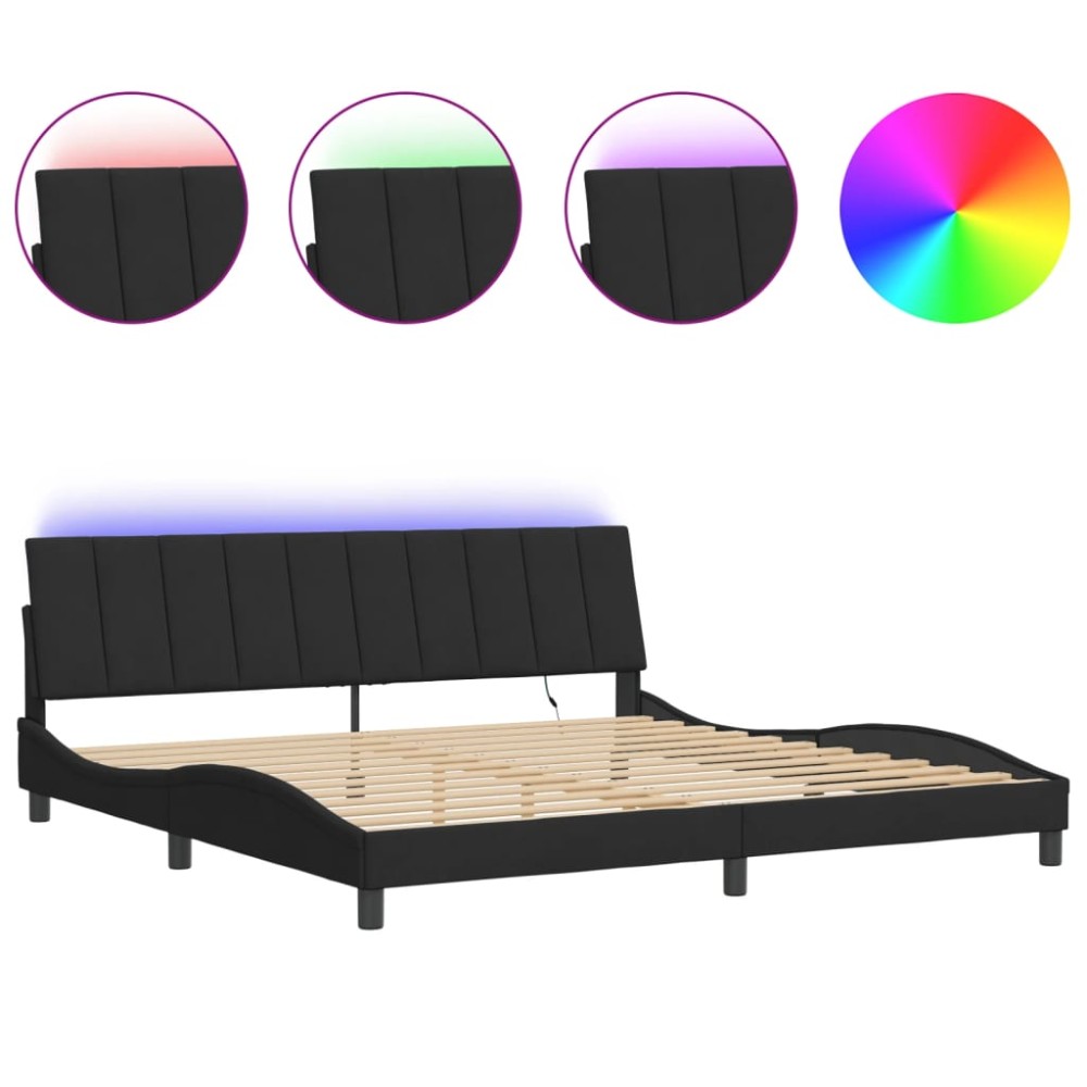 vidaXL Cadru de pat cu lumini LED, negru, 200x200 cm, catifea