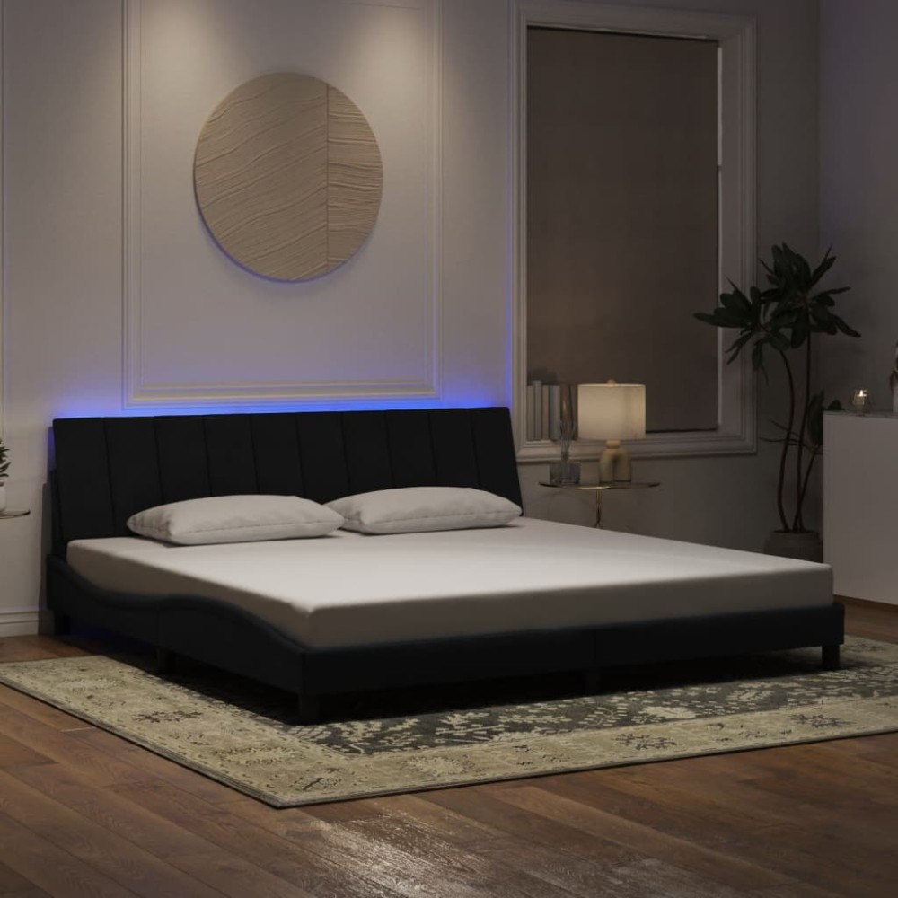 vidaXL Cadru de pat cu lumini LED, negru, 200x200 cm, catifea