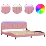 vidaXL Cadru de pat cu lumini LED, roz, 200x200 cm, catifea