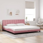 vidaXL Cadru de pat cu lumini LED, roz, 200x200 cm, catifea