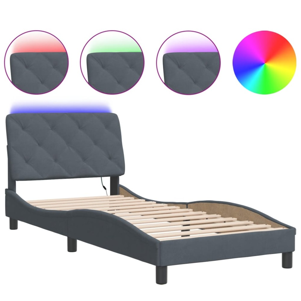 vidaXL Cadru de pat cu lumini LED, gri închis, 80x200 cm, catifea