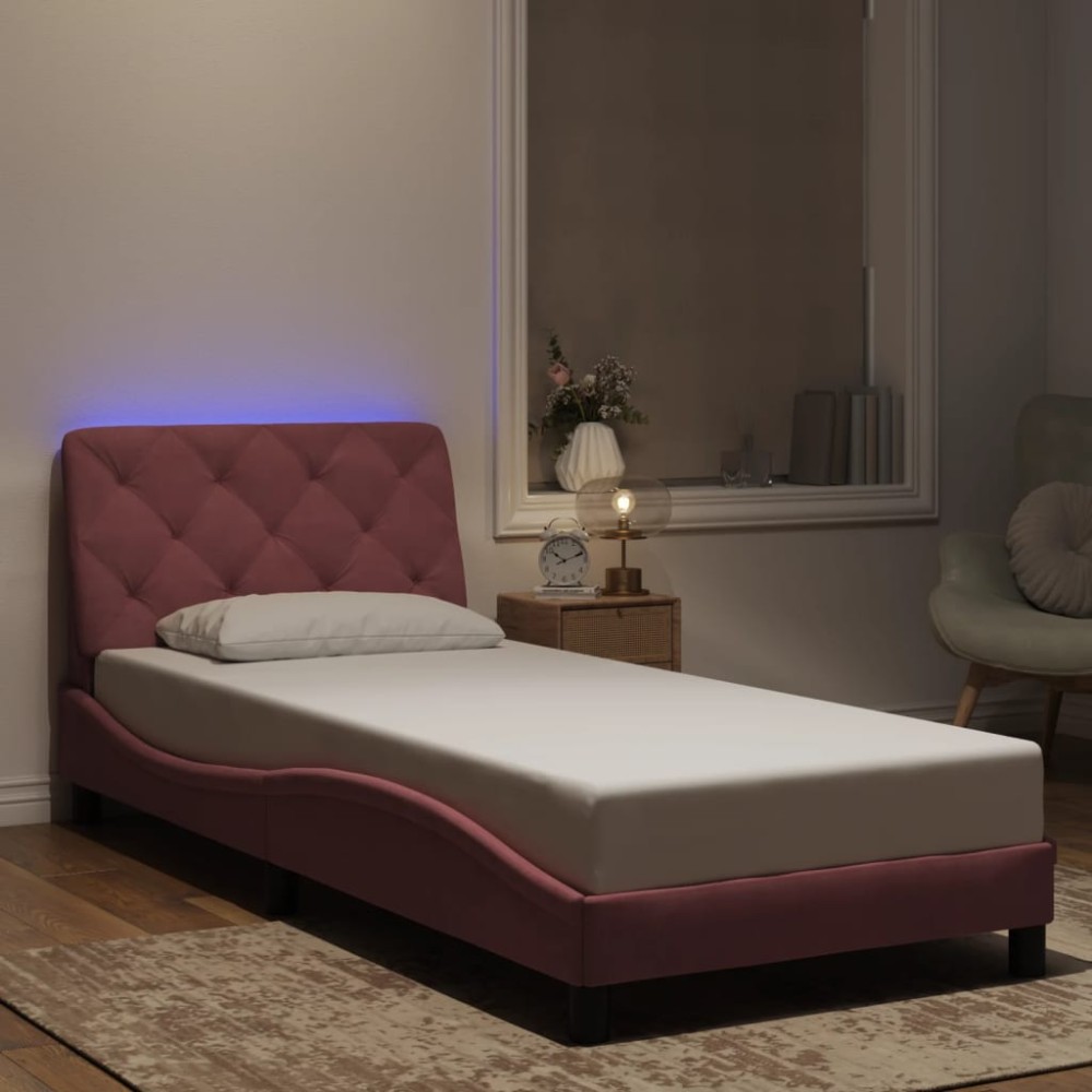 vidaXL Cadru de pat cu lumini LED, roz, 80x200 cm, catifea