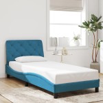 vidaXL Cadru de pat cu lumini LED, albastru, 90x190 cm, catifea vidaXL Cadru de pat cu lumini LED, albastru, 90x190 cm, catifea