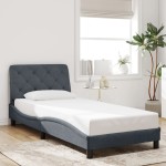 vidaXL Cadru de pat cu lumini LED, gri închis, 152x203 cm, catifea