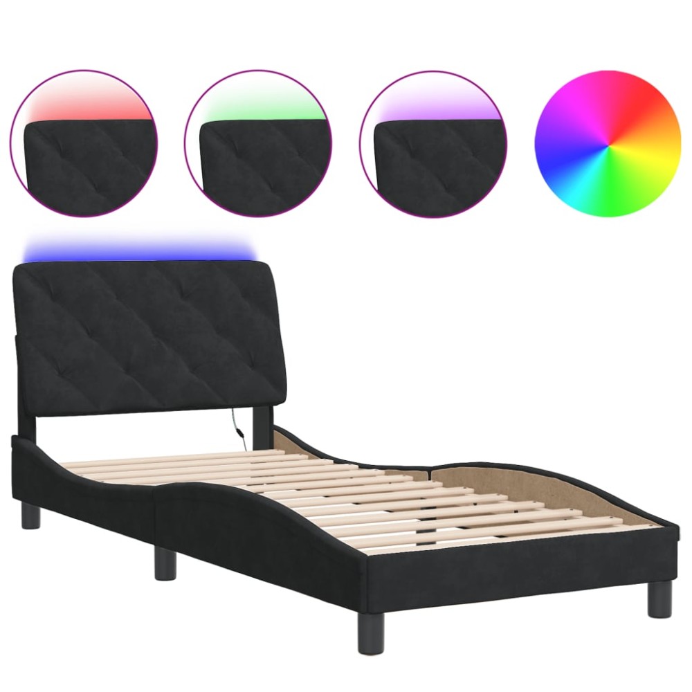 vidaXL Cadru de pat cu lumini LED, negru, 90x200 cm, catifea