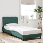 vidaXL Cadru de pat cu lumini LED, verde închis, 90x200 cm, catifea