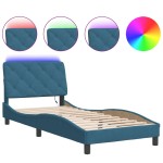 vidaXL Cadru de pat cu lumini LED, albastru, 90x200 cm, catifea