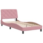 vidaXL Cadru de pat cu lumini LED, roz, 90x200 cm, catifea
