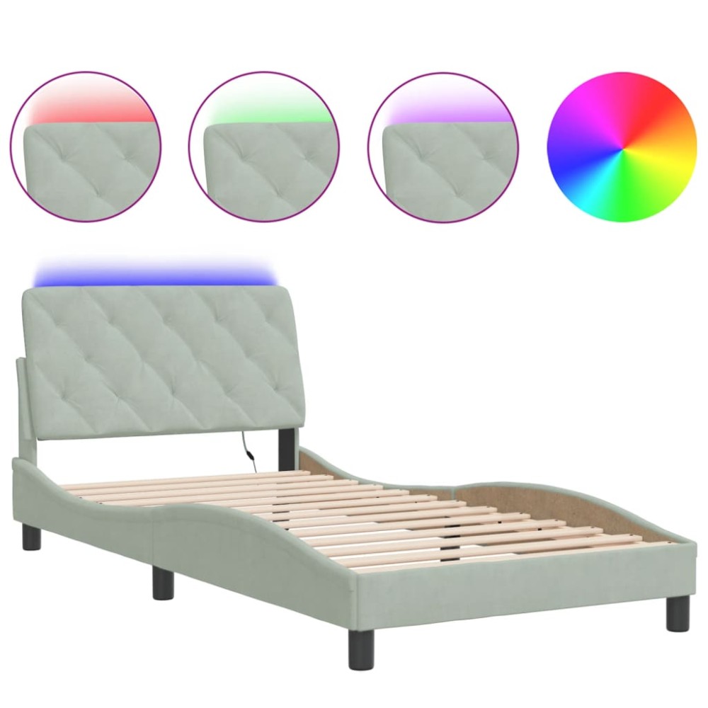vidaXL Cadru de pat cu lumini LED, gri deschis, 100x200 cm, catifea