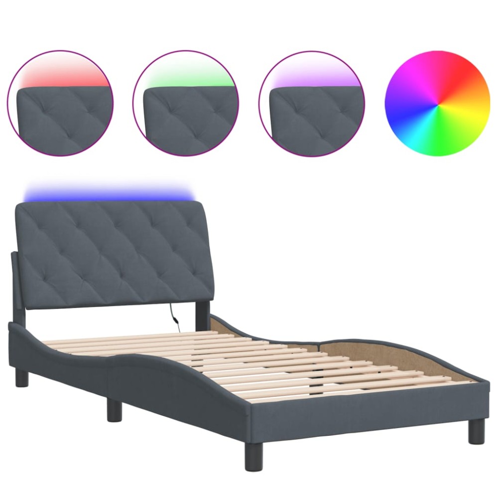 vidaXL Cadru de pat cu lumini LED, gri închis, 100x200 cm, catifea