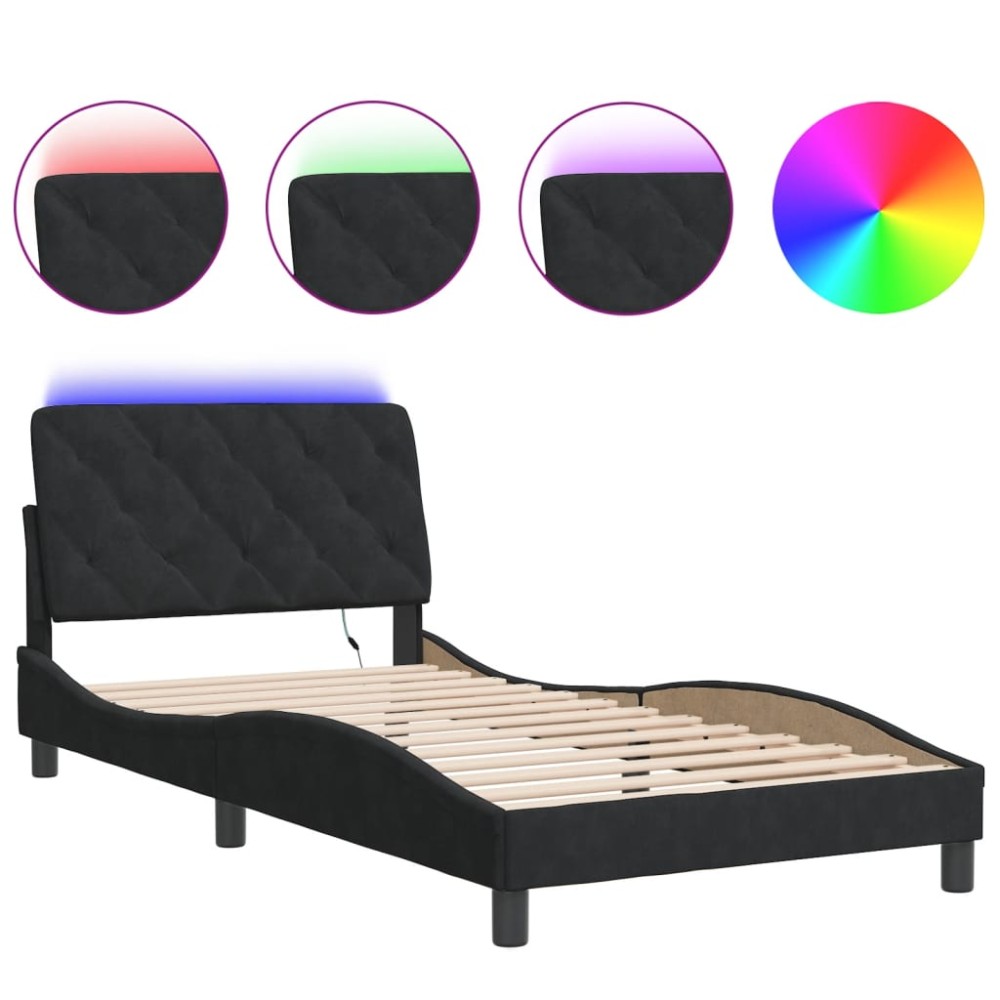 vidaXL Cadru de pat cu lumini LED, negru, 100x200 cm, catifea