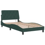 vidaXL Cadru de pat cu lumini LED, verde închis, 100x200 cm, catifea