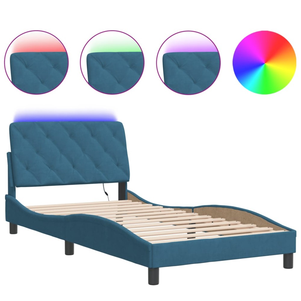 vidaXL Cadru de pat cu lumini LED, albastru, 100x200 cm, catifea