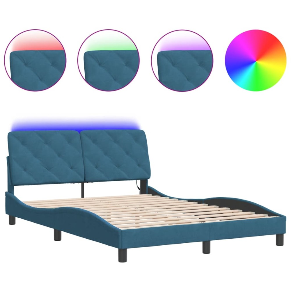 vidaXL Cadru de pat cu lumini LED, albastru, 120x200 cm, catifea
