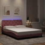 vidaXL Cadru de pat cu lumini LED, roz, 140x190 cm, catifea vidaXL Cadru de pat cu lumini LED, roz, 140x190 cm, catifea