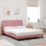 vidaXL Cadru de pat cu lumini LED, roz, 140x190 cm, catifea vidaXL Cadru de pat cu lumini LED, roz, 140x190 cm, catifea