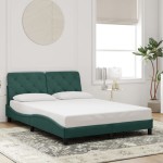 vidaXL Cadru de pat cu lumini LED, verde închis, 140x200 cm, catifea