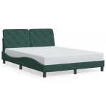 vidaXL Cadru de pat cu lumini LED, verde închis, 140x200 cm, catifea
