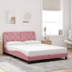 vidaXL Cadru de pat cu lumini LED, roz, 140x200 cm, catifea