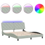 vidaXL Cadru de pat cu lumini LED, gri deschis, 160x200 cm, catifea vidaXL Cadru de pat cu lumini LED, gri deschis, 160x200 cm, catifea