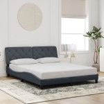 vidaXL Cadru de pat cu lumini LED, gri închis, 160x200 cm, catifea