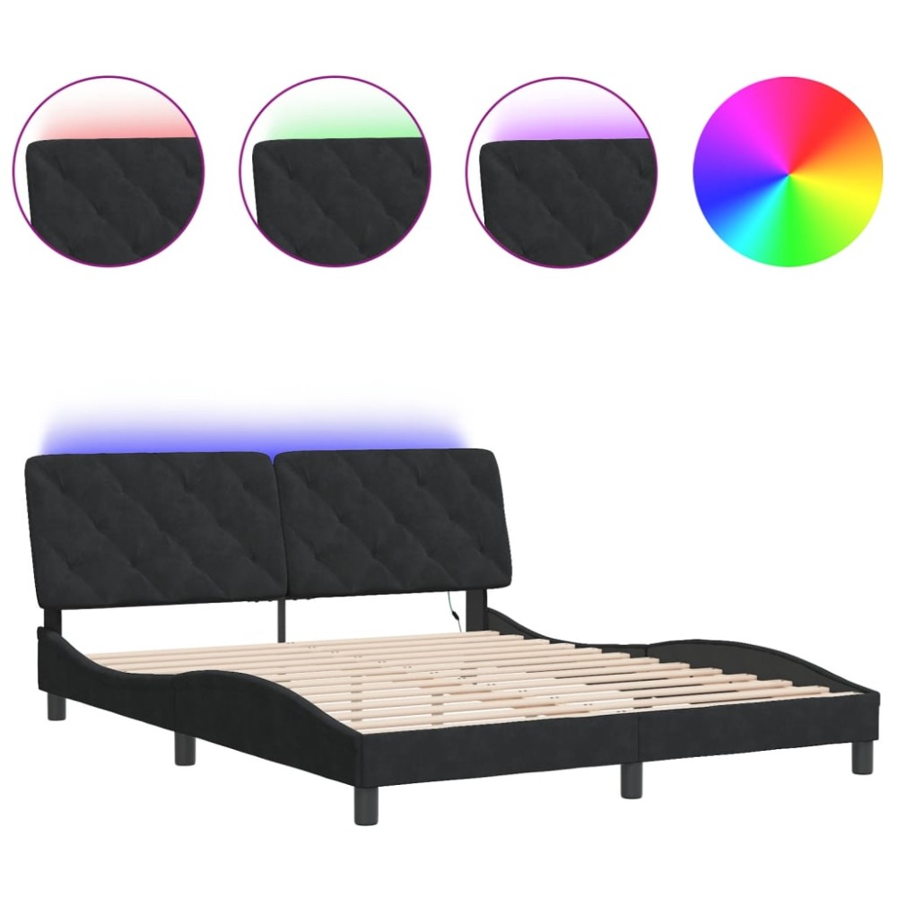 vidaXL Cadru de pat cu lumini LED, negru, 160x200 cm, catifea