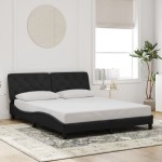 vidaXL Cadru de pat cu lumini LED, negru, 160x200 cm, catifea