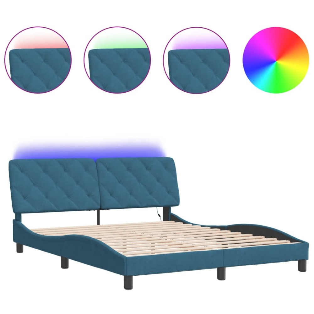 vidaXL Cadru de pat cu lumini LED, albastru, 160x200 cm, catifea