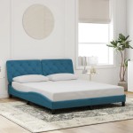 vidaXL Cadru de pat cu lumini LED, albastru, 160x200 cm, catifea