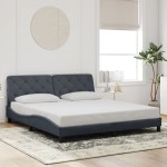 vidaXL Cadru de pat cu lumini LED, gri închis, 180x200 cm, catifea