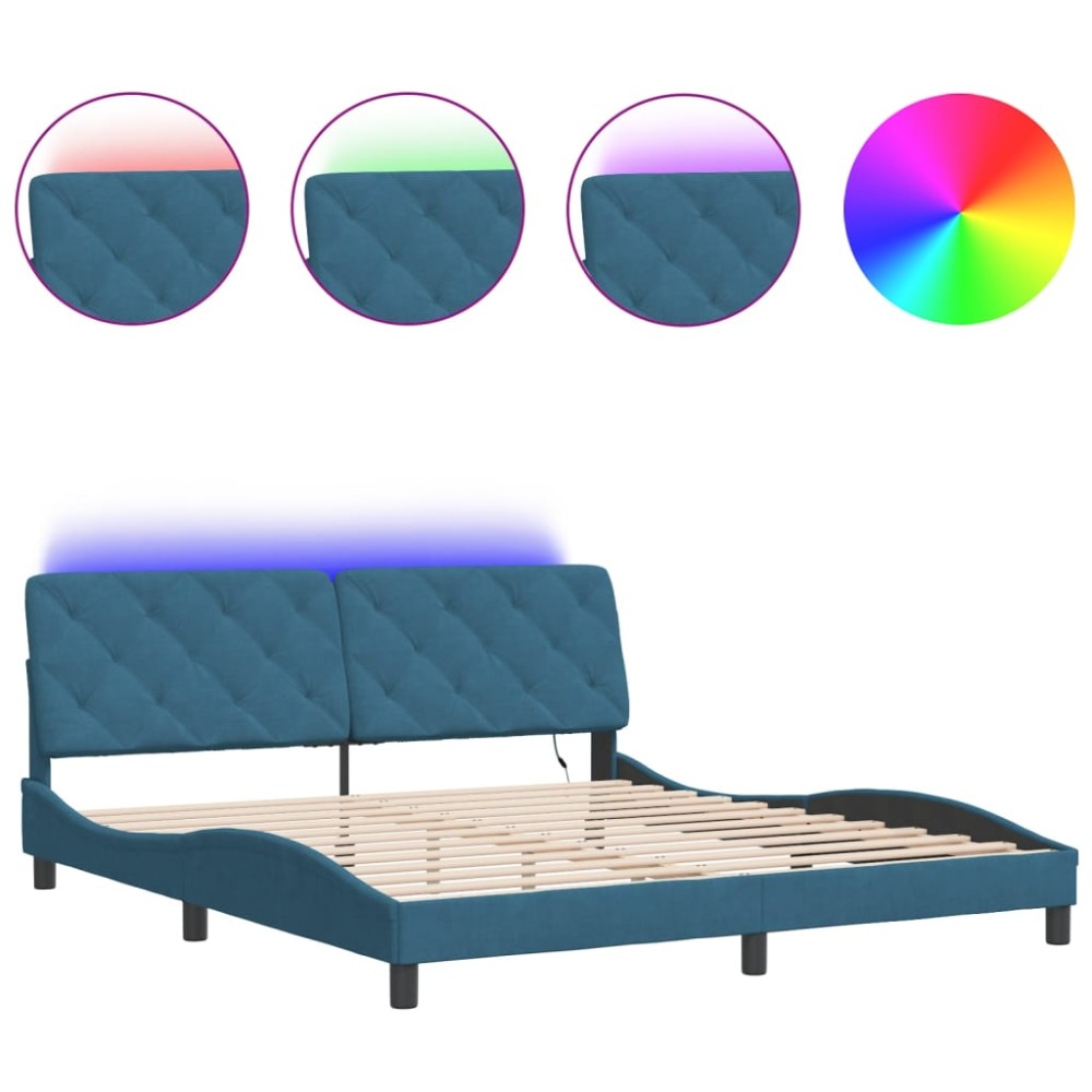 vidaXL Cadru de pat cu lumini LED, albastru, 180x200 cm, catifea