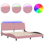vidaXL Cadru de pat cu lumini LED, roz, 180x200 cm, catifea