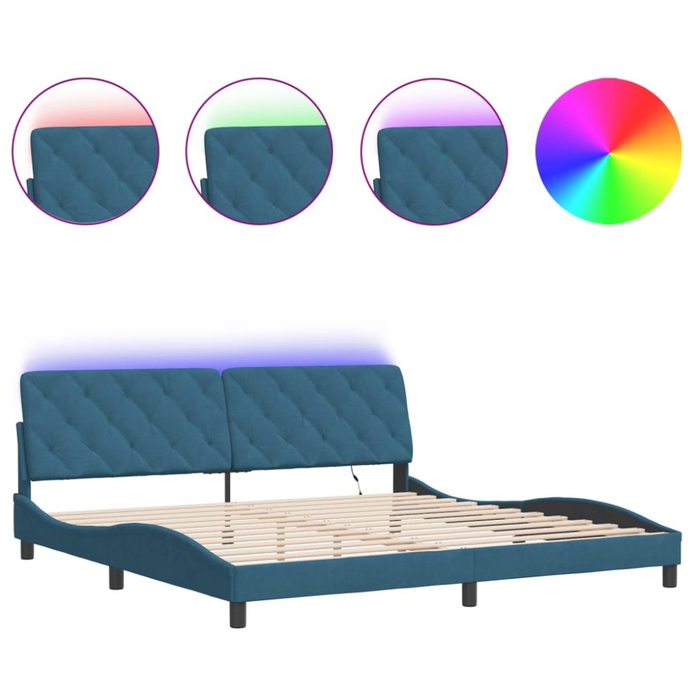vidaXL Cadru de pat cu lumini LED, albastru, 200x200 cm, catifea