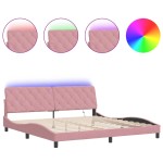 vidaXL Cadru de pat cu lumini LED, roz, 200x200 cm, catifea