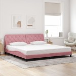 vidaXL Cadru de pat cu lumini LED, roz, 200x200 cm, catifea