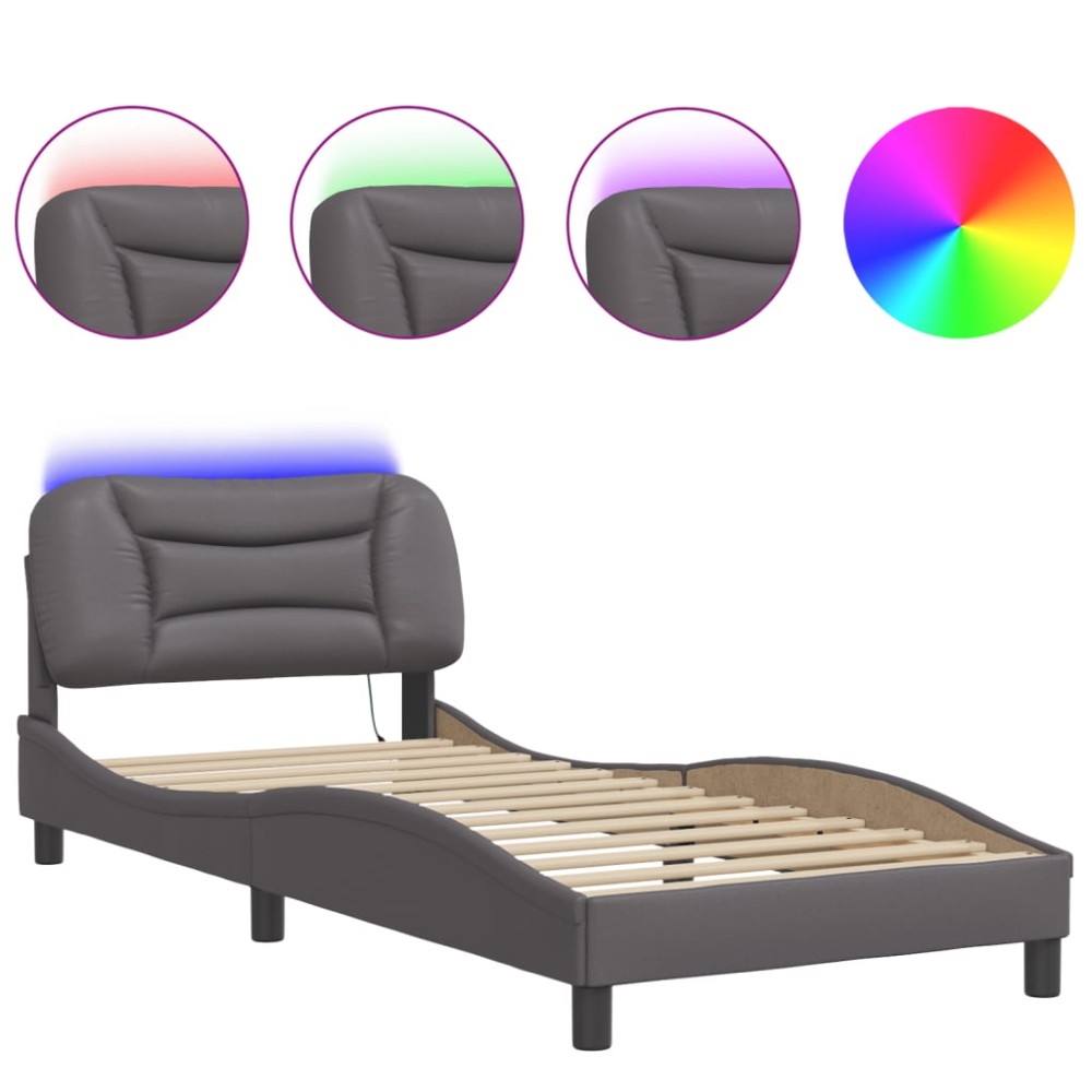 vidaXL Cadru de pat cu lumini LED, gri, 80x200 cm, piele ecologică