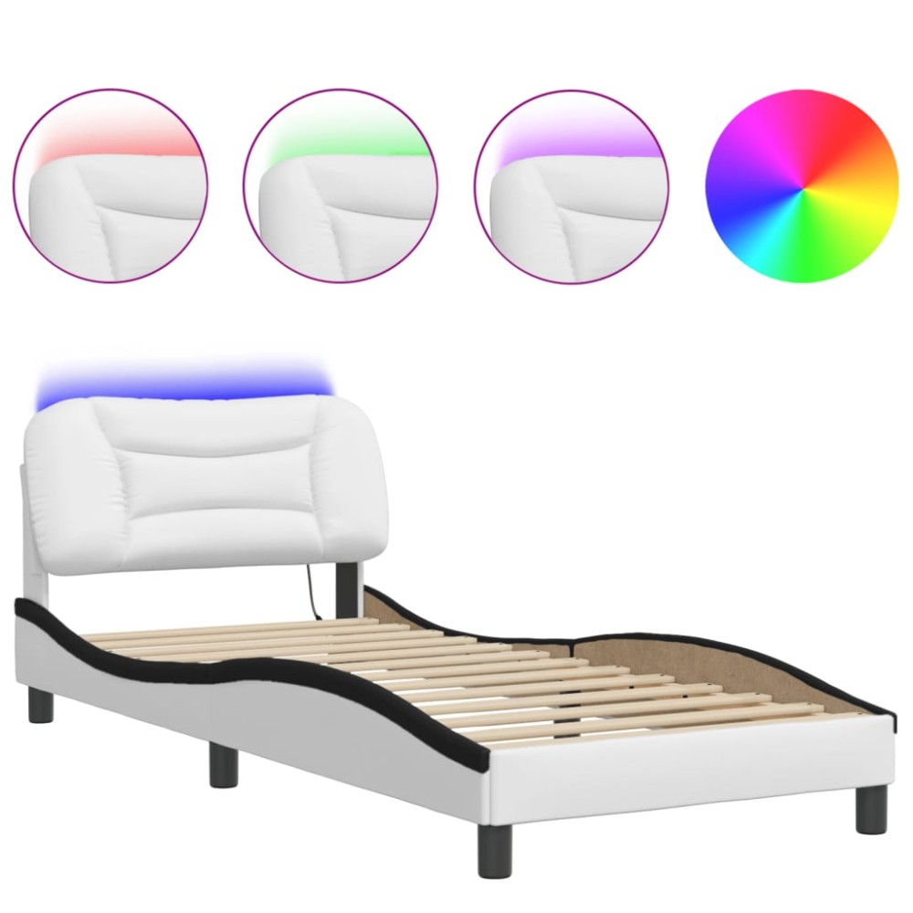vidaXL Cadru de pat cu lumini LED alb/negru 80x200 cm piele ecologică