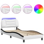 vidaXL Cadru de pat cu lumini LED alb/negru 80x200 cm piele ecologică